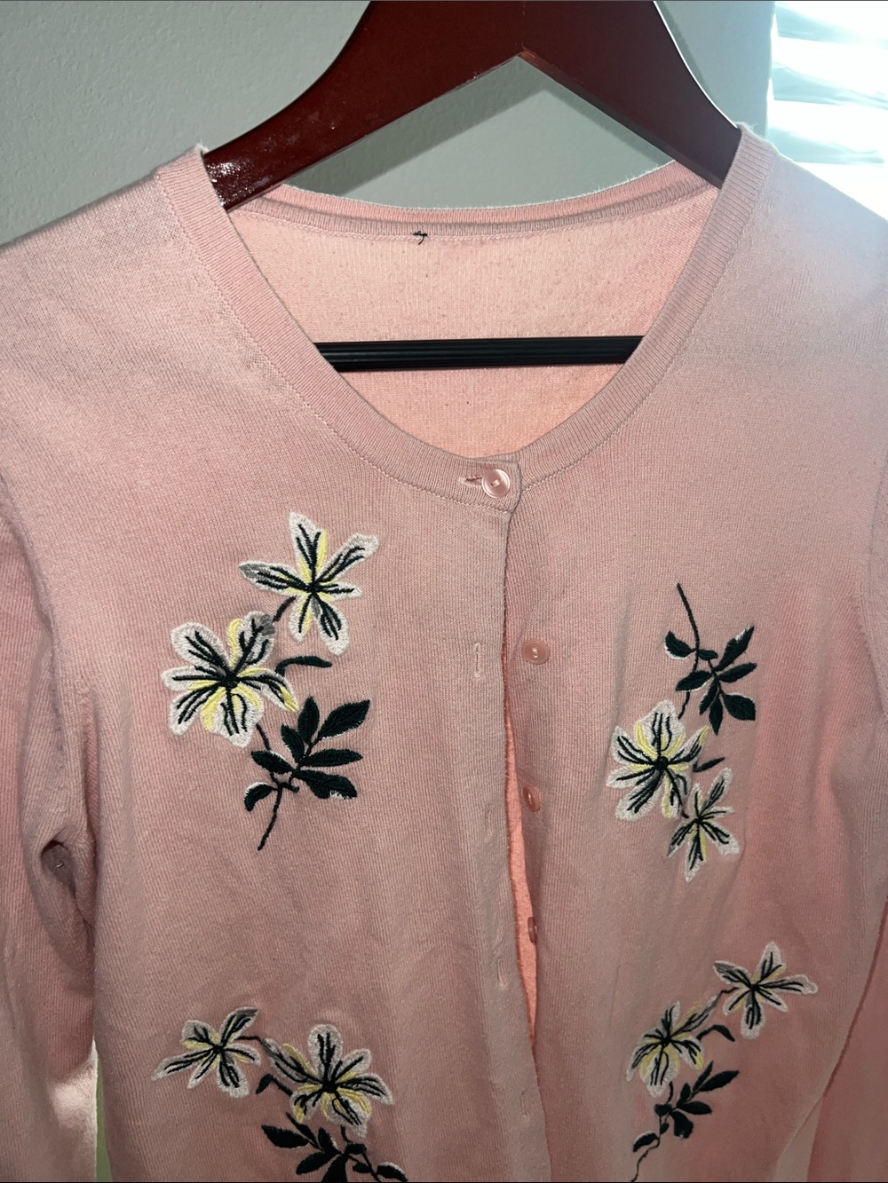 Ann Taylor Light Pink Floral Embroidered Cardigan
